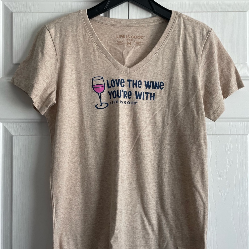 Life Is Good Women's Beige Wine Graphic Tee